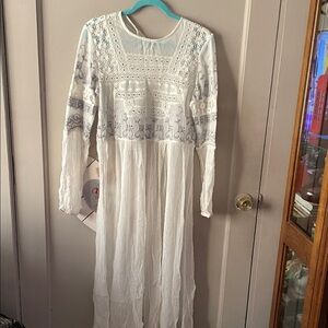 Free People White and Gray Long Sleeve Dress